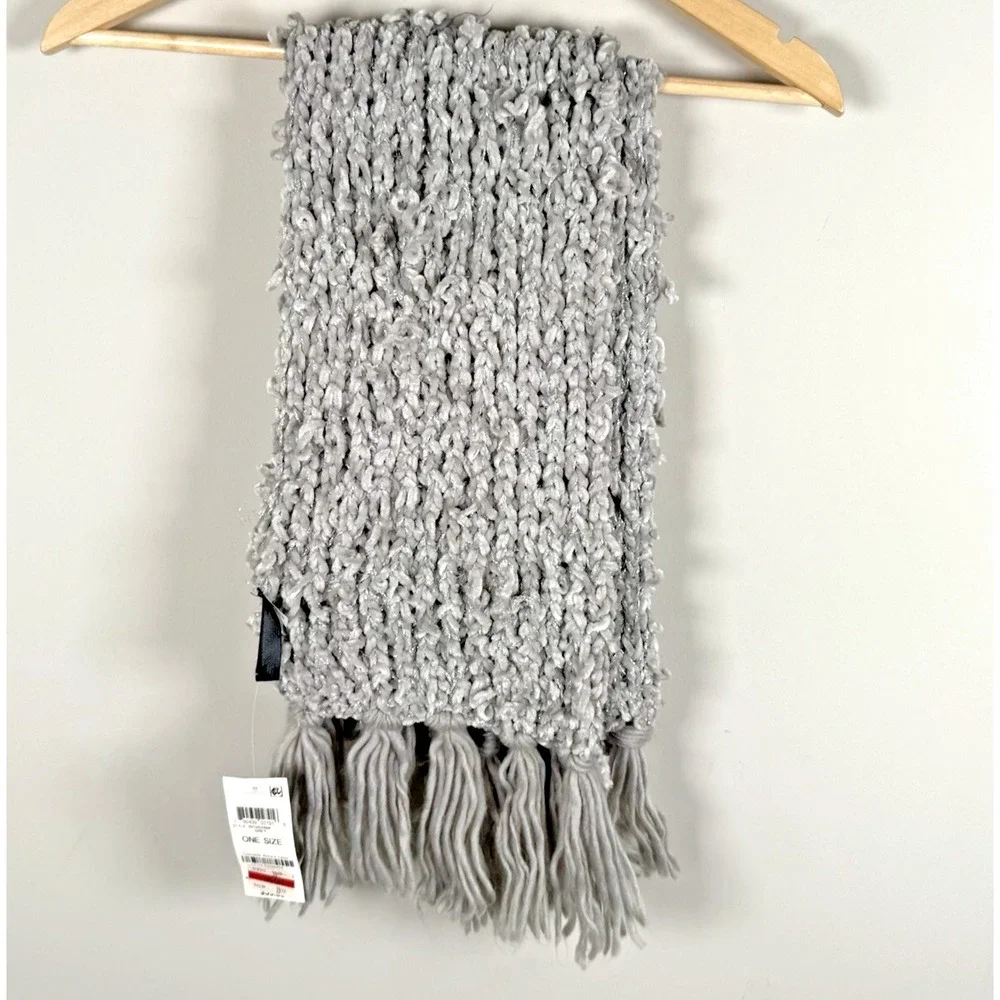 Y2K I.N.C. International Concepts Women's Metallic Accent Gray Scarf Chunky Knit